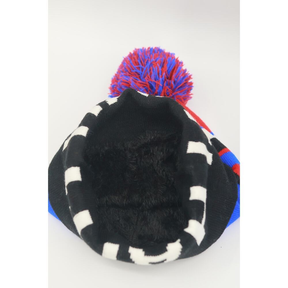 New League Haiti Beanie Hat Winter Knit Pom Pom Cap Fleece Lined Red Blue Stripe - Picture 5 of 5